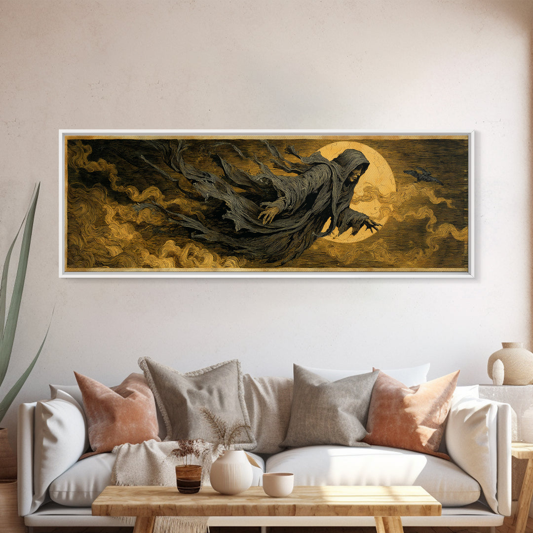 The Tattered Wraith, Expressionist Gothic Art, Extra Wide Wall Art, Macabre Wall Art, Canvas Print, Halloween Wall Art, Spooky Wall Decor