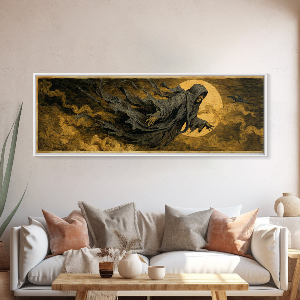 The Tattered Wraith, Expressionist Gothic Art, Extra Wide Wall Art, Macabre Wall Art, Canvas Print, Halloween Wall Art, Spooky Wall Decor