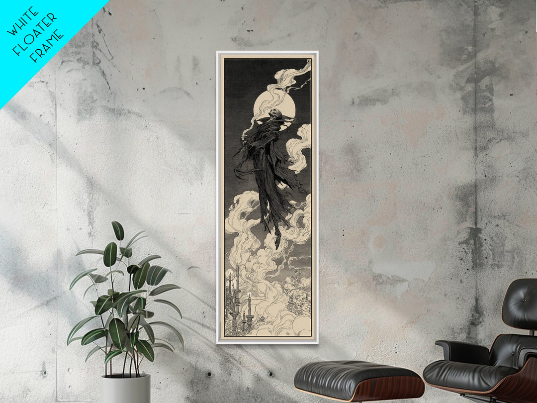 The Tattered Wraith, Decadent Line Art, Tall Narrow Wall Art, Dark Halloween Decor, Framed Canvas Print, Halloween Wall Art
