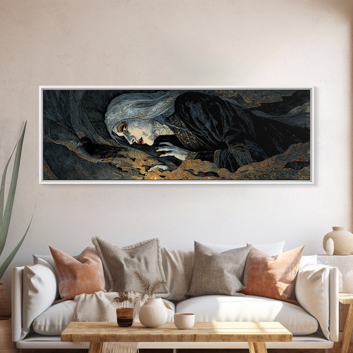 The Tattered Wraith, Stained Glass Gothic Art, Extra Wide Wall Art, Dark Fantasy Wall Art, Framed Canvas Print, Halloween Wall Art