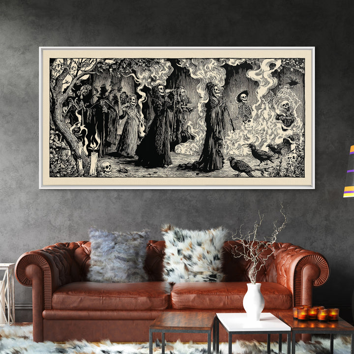 The Tattered Wraith, Macabre Folk Print Art, Wide Panoramic Art, Gothic Horror Wall Art, Canvas Print, Halloween Wall Art