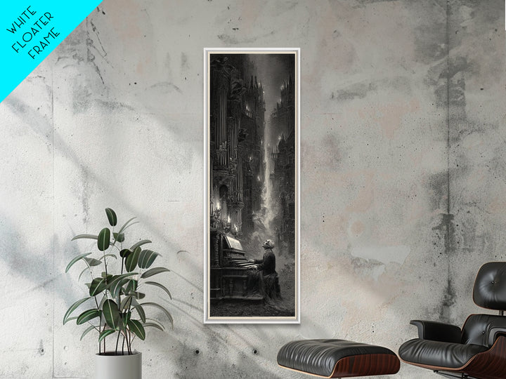 The Phantom Organist, Gothic Engraving Art, Tall Narrow Wall Art, Dark Fantasy Wall Art, Framed Canvas Print, Halloween Wall Art