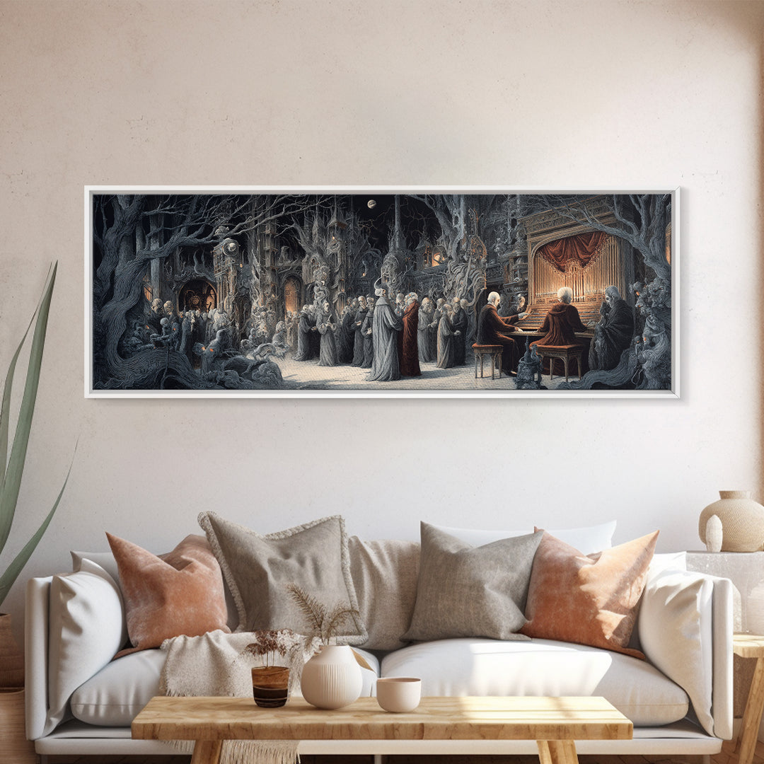 The Phantom Organist, Medieval Grotesque Art, Extra Wide Wall Art, Gothic Horror Wall Art, Canvas Print, Halloween Wall Art