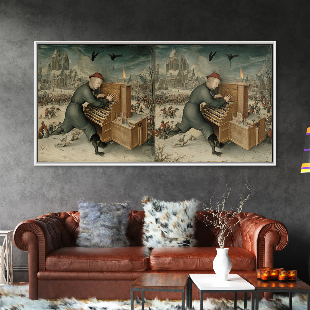 The Phantom Organist, Northern Renaissance Horror, Wide Panoramic Art, Dark Fantasy Wall Art, Canvas Print, Halloween Wall Art