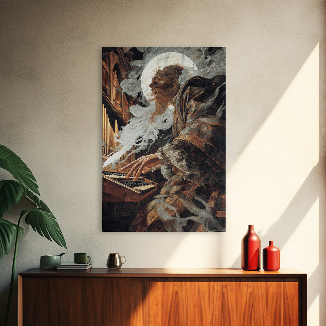 The Phantom Organist, Dark Renaissance Art, Vertical Wall Art, Dark Fantasy Wall Art, Canvas Print, Halloween Wall Art