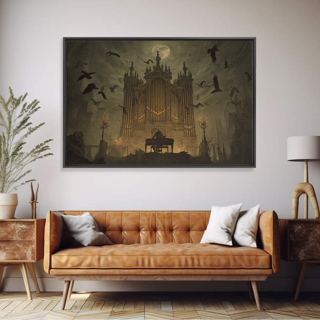 The Phantom Organist, Romantic Gothic Landscape, Landscape Wall Art, Dark Halloween Decor, Framed Canvas Print, Halloween Wall Art