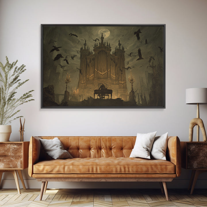 The Phantom Organist, Romantic Gothic Landscape, Landscape Wall Art, Dark Halloween Decor, Framed Canvas Print, Halloween Wall Art
