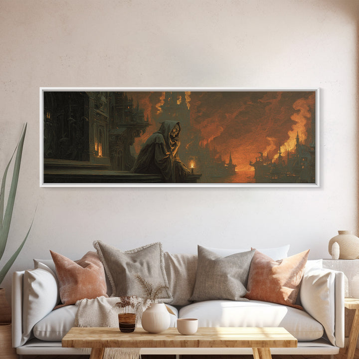 The Phantom Organist, Apocalyptic Romantic Art, Extra Wide Wall Art, Dark Halloween Decor, Canvas Print, Halloween Wall Art