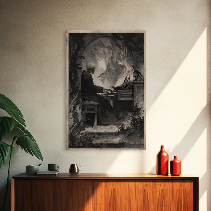 The Phantom Organist, Symbolist Dream Art, Vertical Wall Art, Gothic Horror Wall Art, Framed Canvas Print, Halloween Wall Art