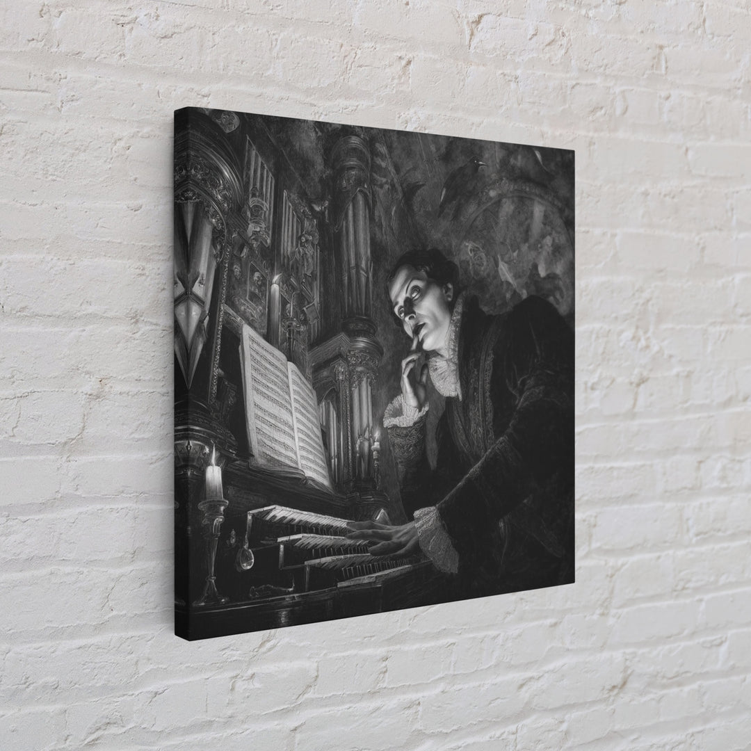 The Phantom Organist, Dark Symbolist Art, Square Wall Art, Dark Halloween Decor, Framed Canvas Print, Halloween Wall Art