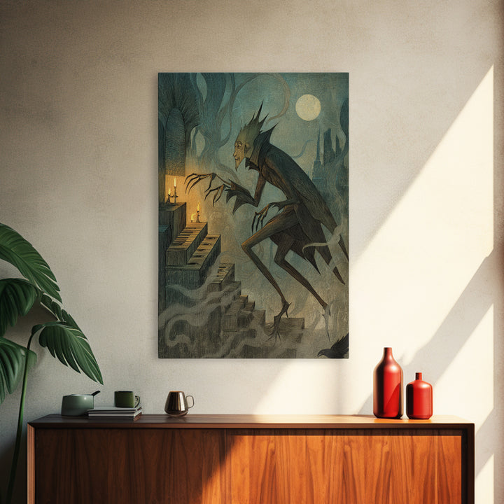 The Phantom Organist, Expressionist Nightmare Art, Vertical Wall Art, Dark Fantasy Wall Art, Framed Canvas Print, Halloween Wall Art