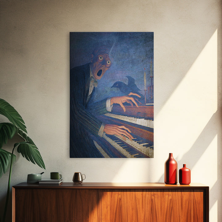 The Phantom Organist, Expressionist Gothic Art, Vertical Wall Art, Gothic Horror Wall Art, Framed Canvas Print, Halloween Wall Art