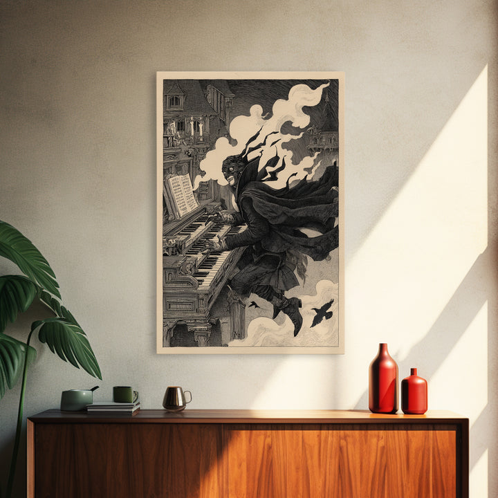 The Phantom Organist, Victorian Macabre Art, Vertical Wall Art, Gothic Horror Wall Art, Framed Canvas Print, Halloween Wall Art