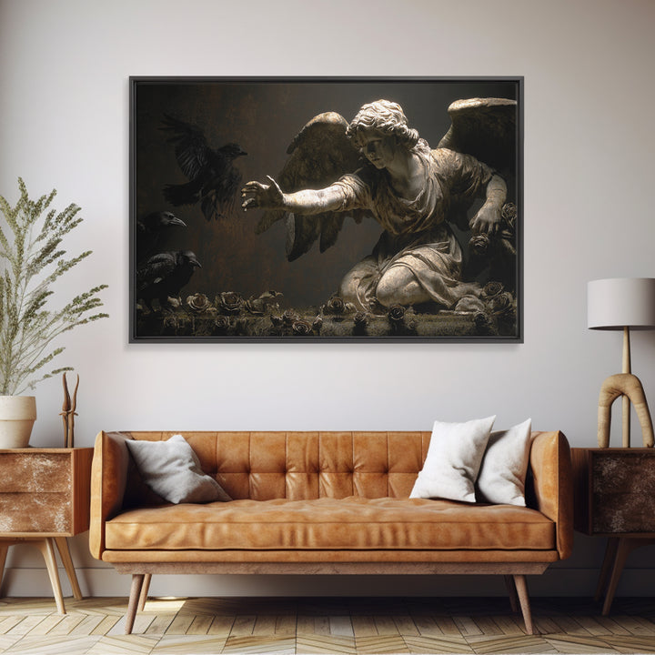 The Weeping Cemetery Angel, Dark Romantic Horror Art, Landscape Wall Art, Macabre Wall Art, Framed Canvas Print, Halloween Wall Art