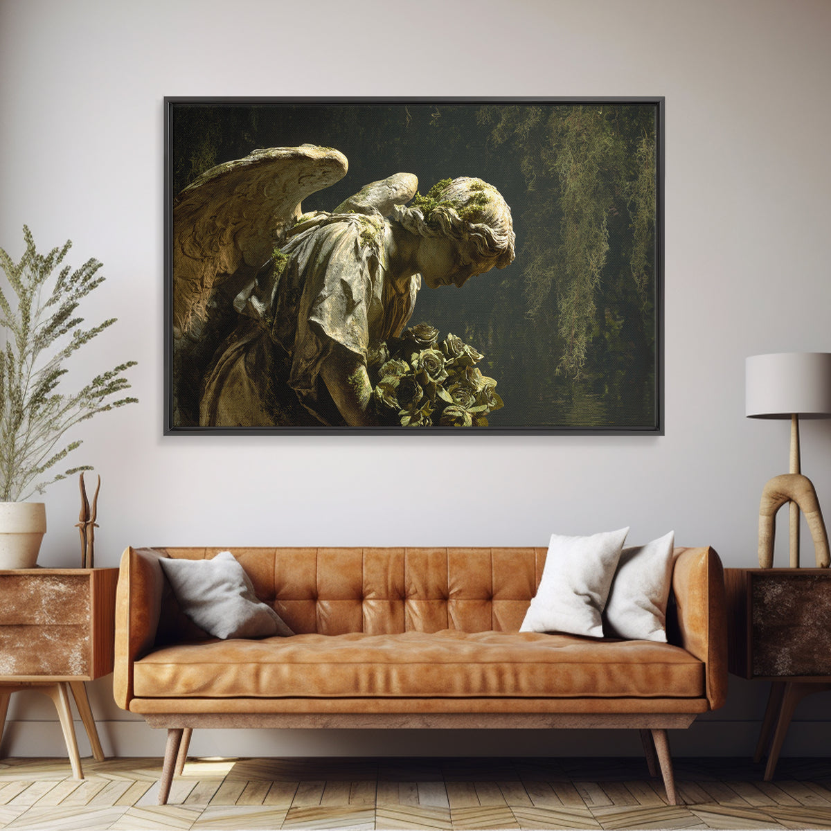 The Weeping Cemetery Angel, Symbolist Gothic Landscape, Landscape Wall Art, Dark Fantasy Wall Art, Framed Canvas Print, Halloween Wall Art