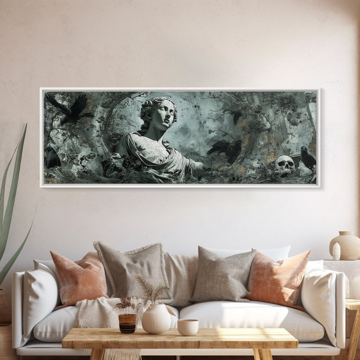 The Weeping Cemetery Angel, Decadent Gothic Art, Extra Wide Wall Art, Macabre Wall Art, Canvas Print, Halloween Wall Art