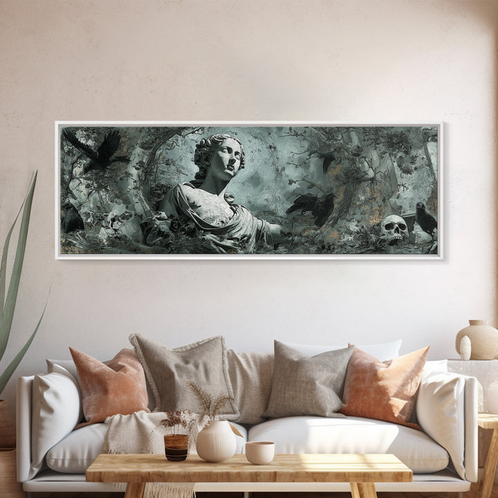 The Weeping Cemetery Angel, Decadent Gothic Art, Extra Wide Wall Art, Macabre Wall Art, Canvas Print, Halloween Wall Art