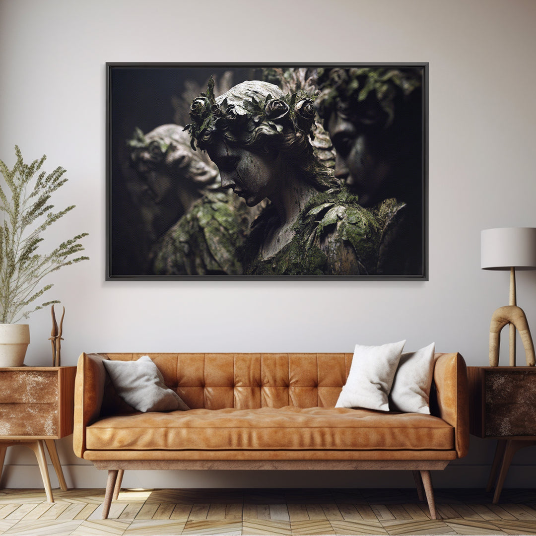 The Weeping Cemetery Angel, Dark Symbolist Art, Landscape Wall Art, Macabre Wall Art, Framed Canvas Print, Halloween Wall Art