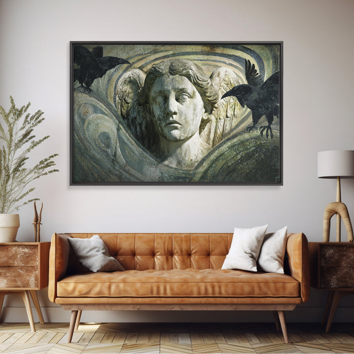 The Weeping Cemetery Angel, Expressionist Gothic Art, Landscape Wall Art, Dark Halloween Decor, Canvas Print, Halloween Wall Art