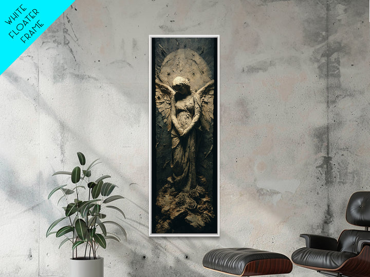 The Weeping Cemetery Angel, Surreal Apocalyptic Art, Tall Narrow Wall Art, Dark Halloween Decor, Framed Canvas Print