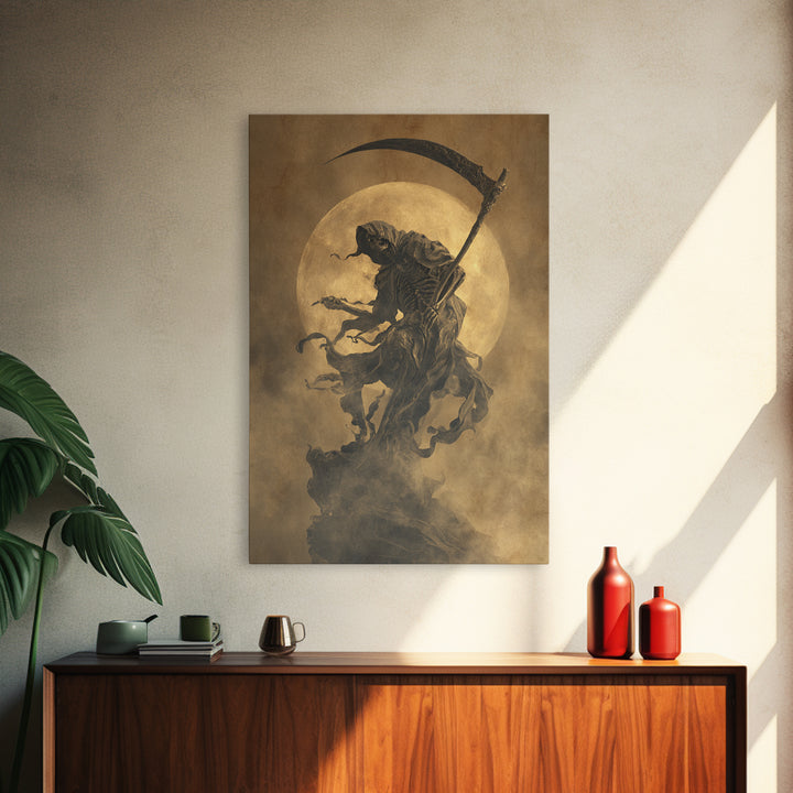 The Fog-Bound Reaper, Dark Romantic Horror Art, Vertical Wall Art, Macabre Wall Art, Canvas Print, Halloween Wall Art, Halloween Decor