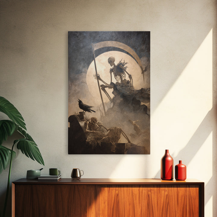The Fog-Bound Reaper, Gothic Nightmare Art, Vertical Wall Art, Macabre Wall Art, Canvas Print, Halloween Wall Art, Statement Wall Art