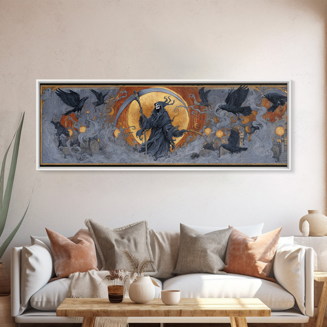 The Fog-Bound Reaper, Visionary Gothic Art, Extra Wide Wall Art, Dark Fantasy Wall Art, Framed Canvas Print, Halloween Wall Art