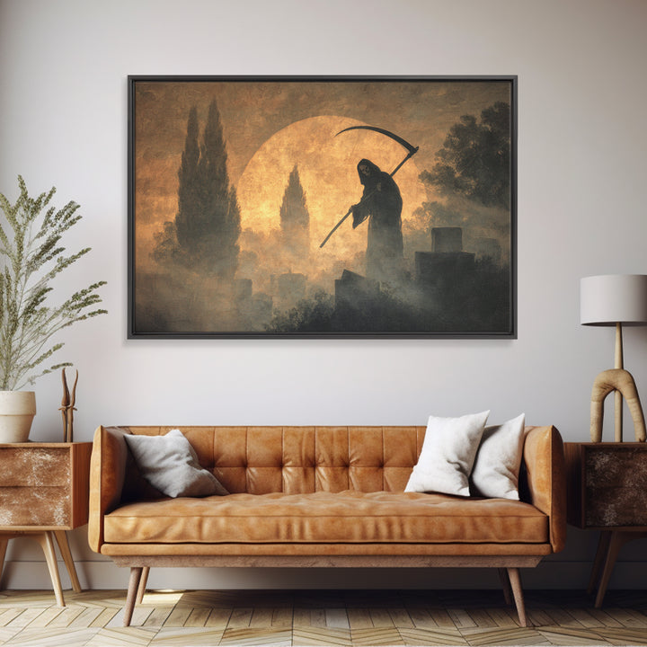 The Fog-Bound Reaper, Symbolist Gothic Landscape, Landscape Wall Art, Gothic Horror Wall Art, Framed Canvas Print, Halloween Wall Art