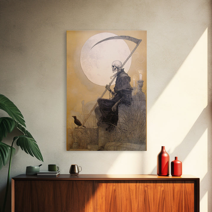 The Fog-Bound Reaper, Decadent Gothic Art, Vertical Wall Art, Dark Fantasy Wall Art, Canvas Print, Halloween Wall Art