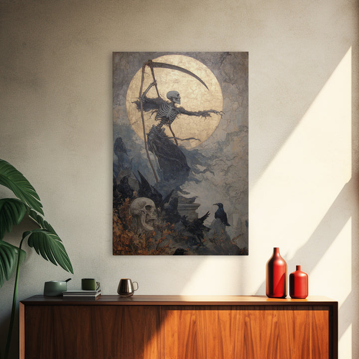 The Fog-Bound Reaper, Dark Symbolist Art, Vertical Wall Art, Dark Fantasy Wall Art, Framed Canvas Print, Halloween Wall Art