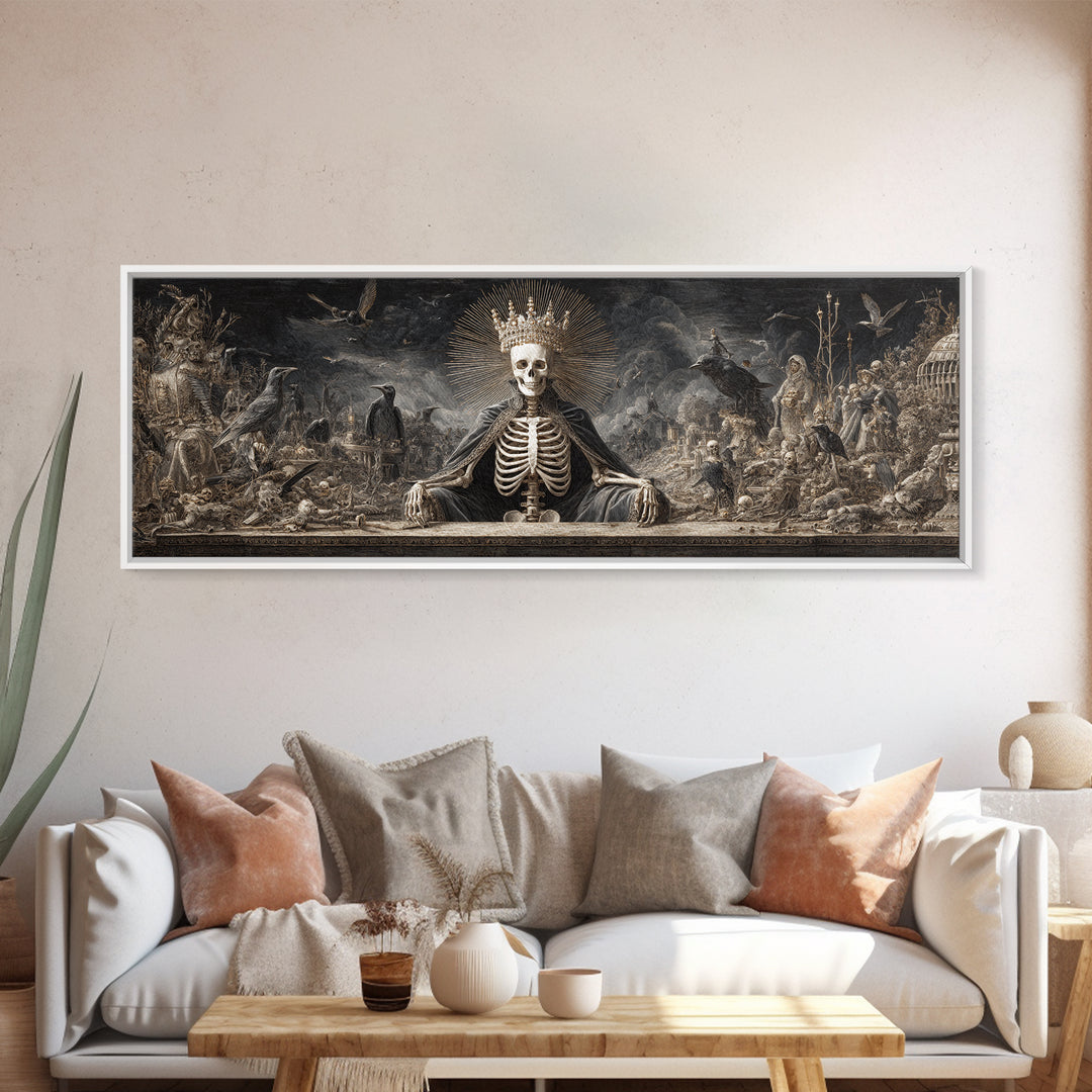 The Bone Queen, Medieval Grotesque Art, Extra Wide Wall Art, Dark Fantasy Wall Art, Framed Canvas Print, Halloween Wall Art