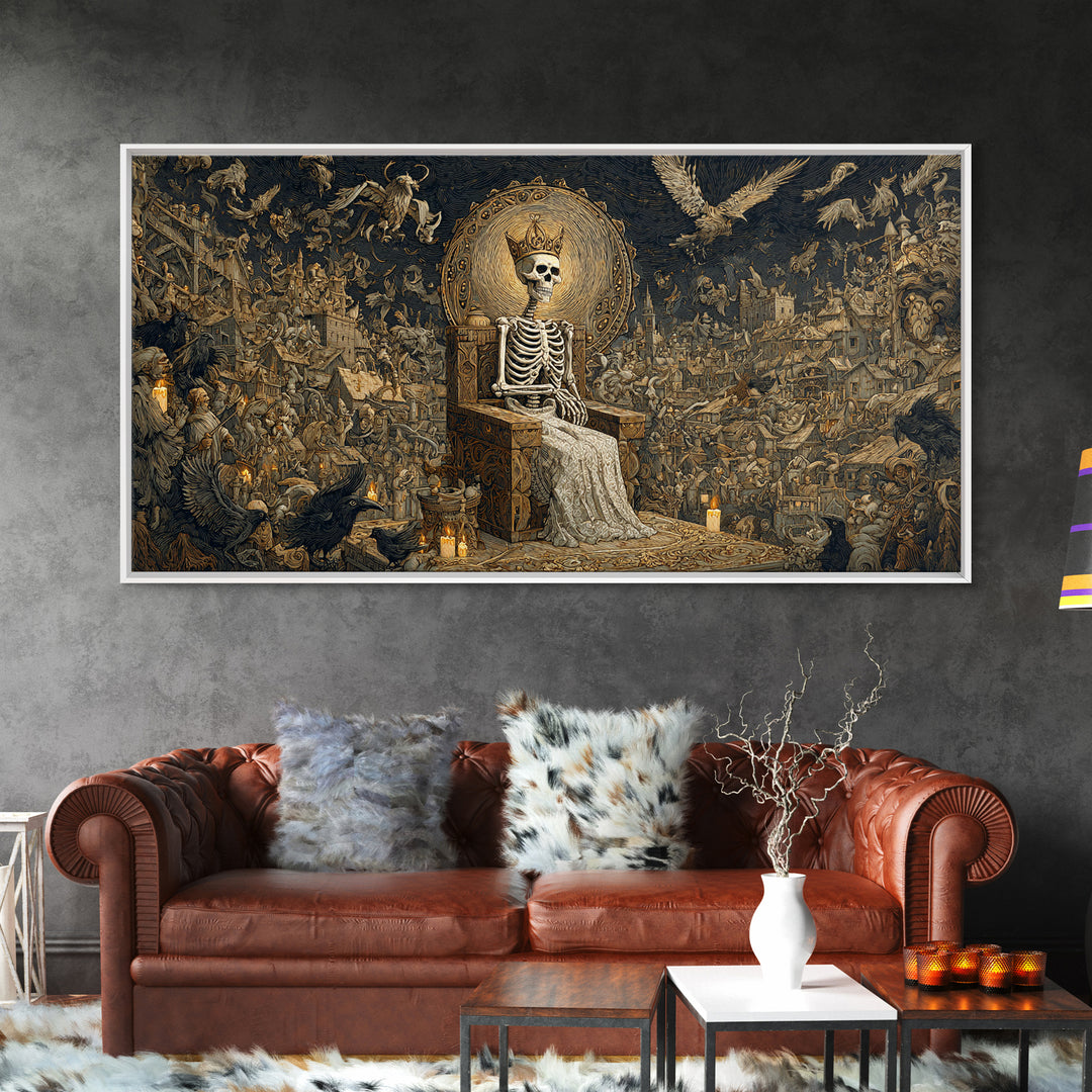 The Bone Queen, Northern Renaissance Horror, Wide Panoramic Art, Gothic Horror Wall Art, Framed Canvas Print, Halloween Wall Art