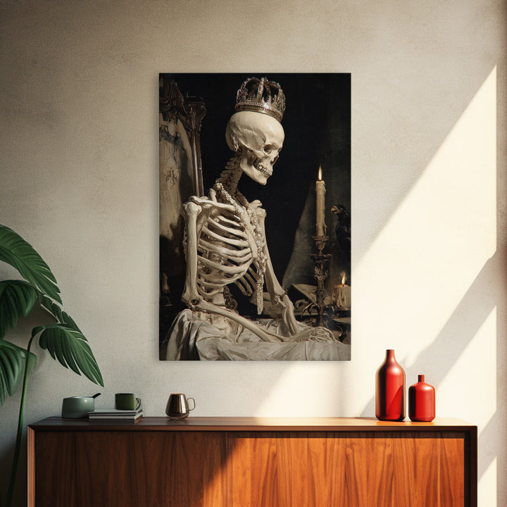 The Bone Queen, Dark Renaissance Art, Vertical Wall Art, Macabre Wall Art, Canvas Print, Halloween Wall Art