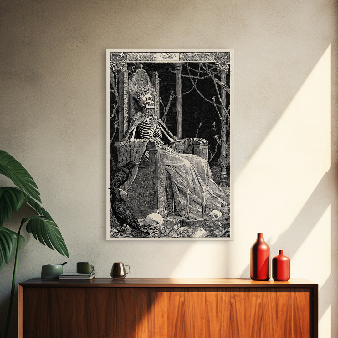 The Bone Queen, Renaissance Engraving Art, Vertical Wall Art, Macabre Wall Art, Canvas Print, Halloween Wall Art, Halloween Decor