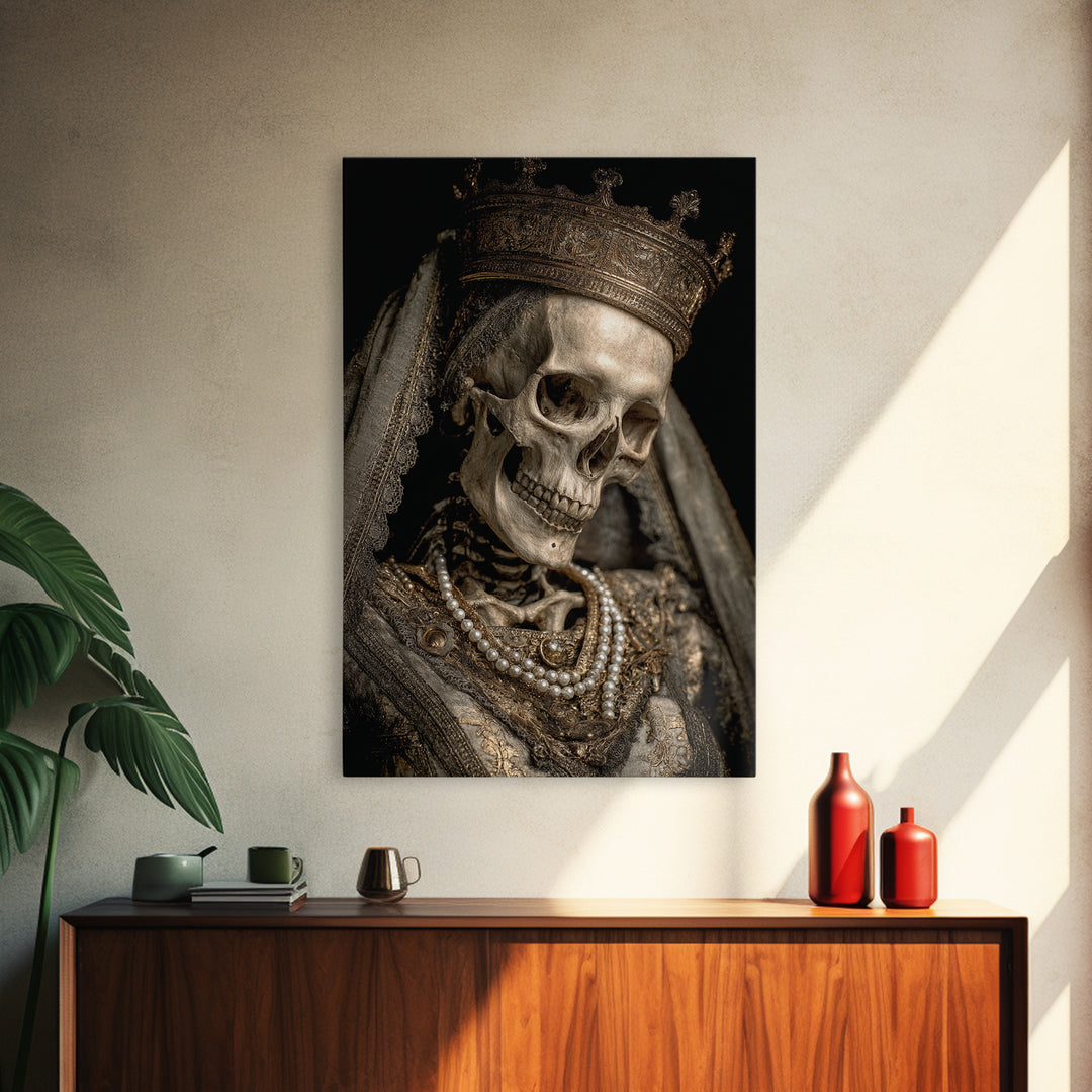 The Bone Queen, Dark Romantic Horror Art, Vertical Wall Art, Dark Fantasy Wall Art, Framed Canvas Print, Halloween Wall Art