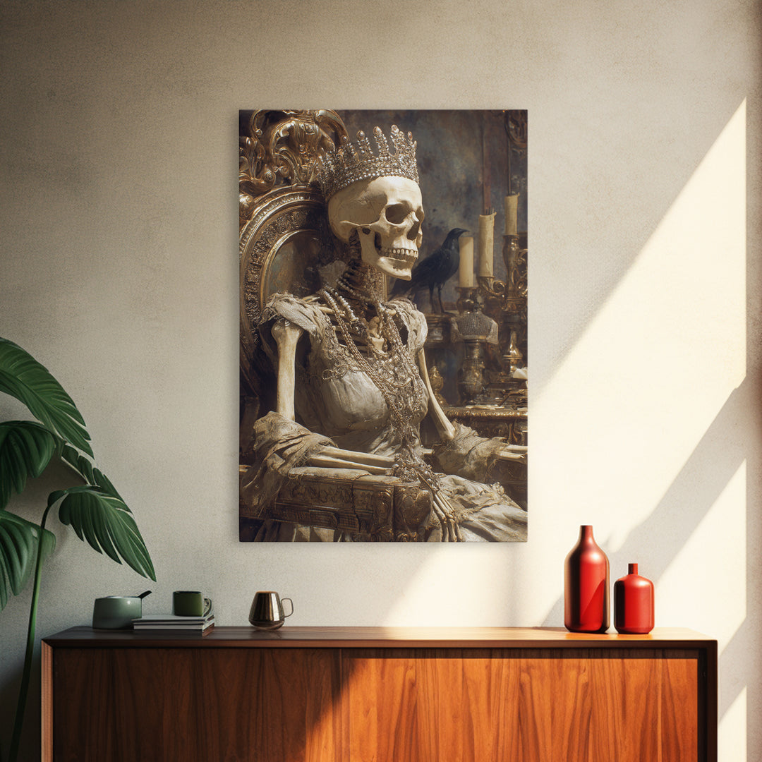 The Bone Queen, Ornate Symbolist Art, Vertical Wall Art, Dark Fantasy Wall Art, Canvas Print, Halloween Wall Art, Horror Wall Art