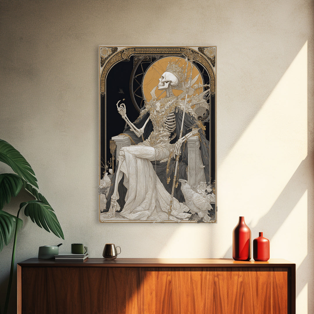 The Bone Queen, Symbolist Death Art, Vertical Wall Art, Macabre Wall Art, Canvas Print, Halloween Wall Art, Gothic Home Decor