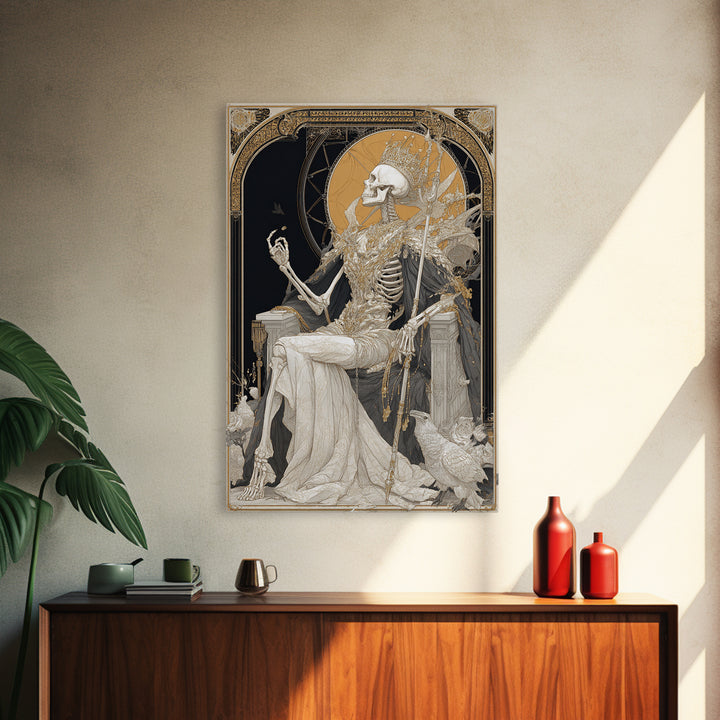 The Bone Queen, Symbolist Death Art, Vertical Wall Art, Macabre Wall Art, Canvas Print, Halloween Wall Art, Gothic Home Decor