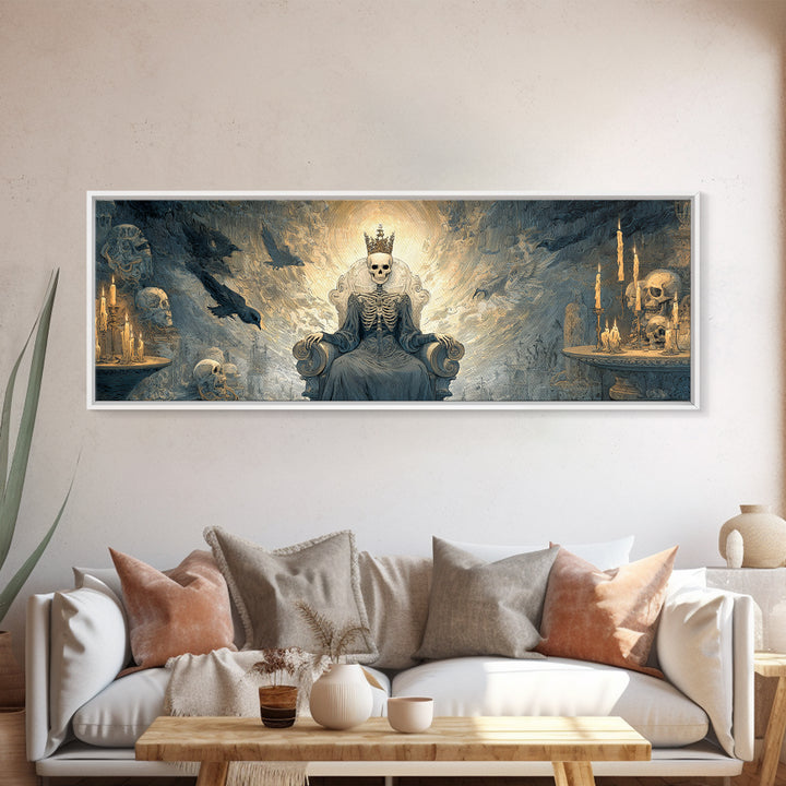 The Bone Queen, Expressionist Nightmare Art, Extra Wide Wall Art, Dark Halloween Decor, Framed Canvas Print, Halloween Wall Art