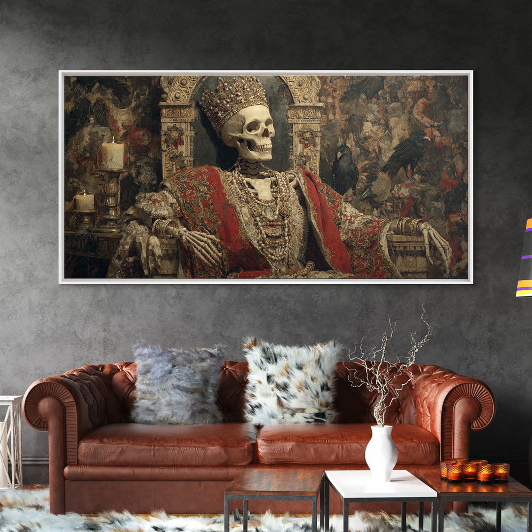 The Bone Queen, Grotesque Carnival Art, Wide Panoramic Art, Gothic Horror Wall Art, Framed Canvas Print, Halloween Wall Art