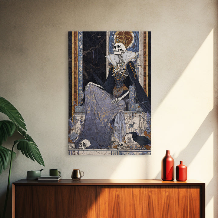The Bone Queen, Stained Glass Gothic Art, Vertical Wall Art, Macabre Wall Art, Canvas Print, Halloween Wall Art, Statement Wall Art