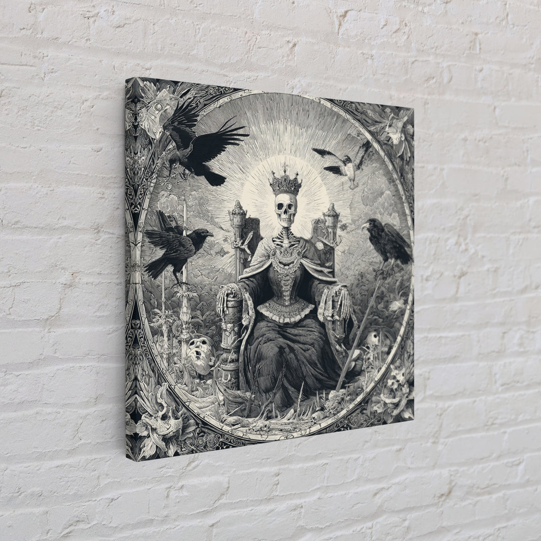 The Bone Queen, Macabre Folk Print Art, Square Wall Art, Dark Halloween Decor, Framed Canvas Print, Halloween Wall Art