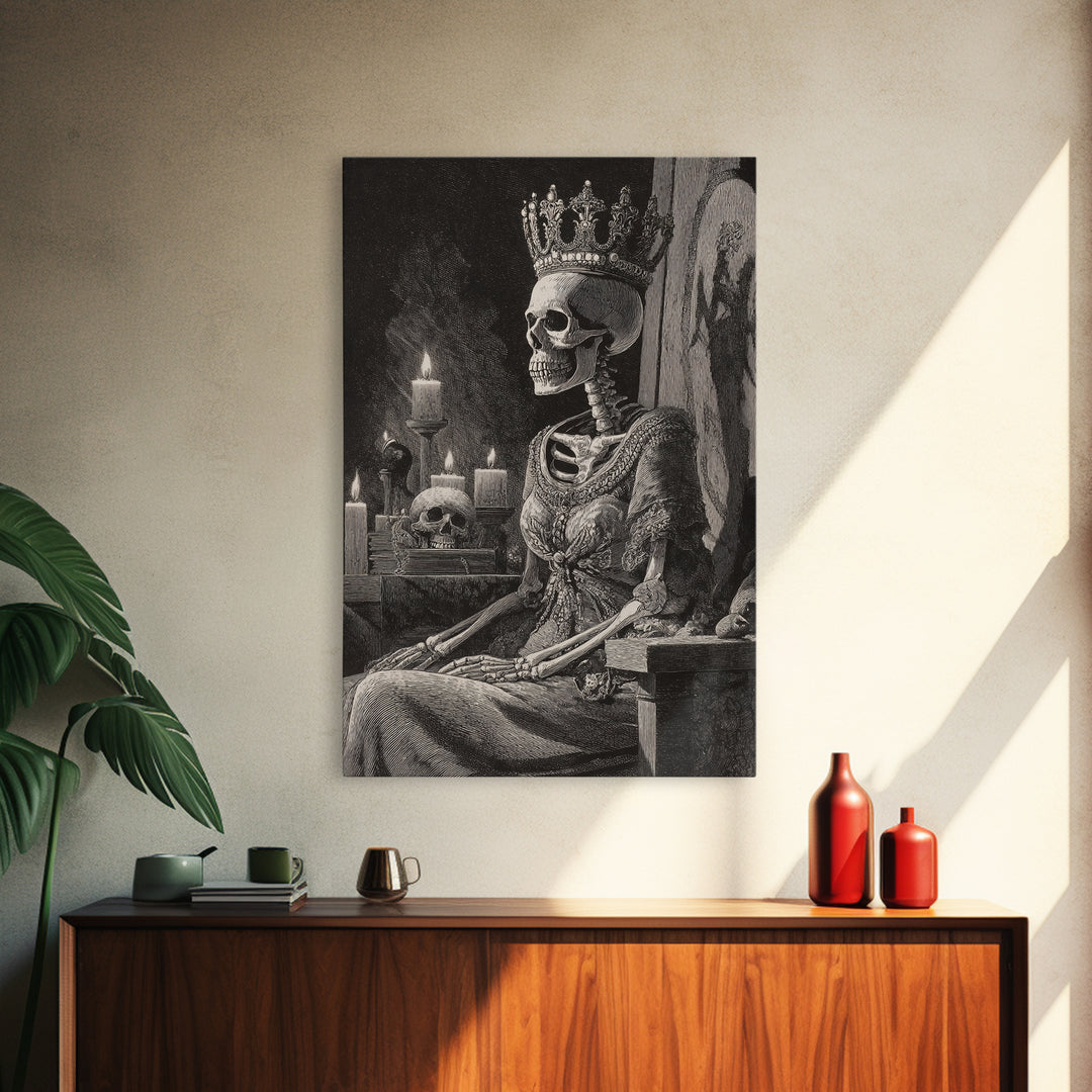 The Bone Queen, Victorian Macabre Art, Vertical Wall Art, Macabre Wall Art, Framed Canvas Print, Halloween Wall Art
