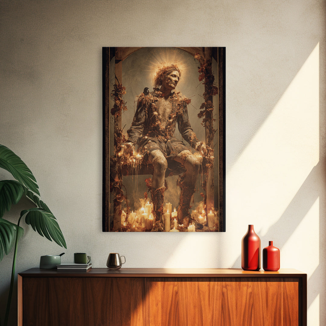 The Candlewax Man, Dark Renaissance Art, Vertical Wall Art, Dark Fantasy Wall Art, Canvas Print, Halloween Wall Art