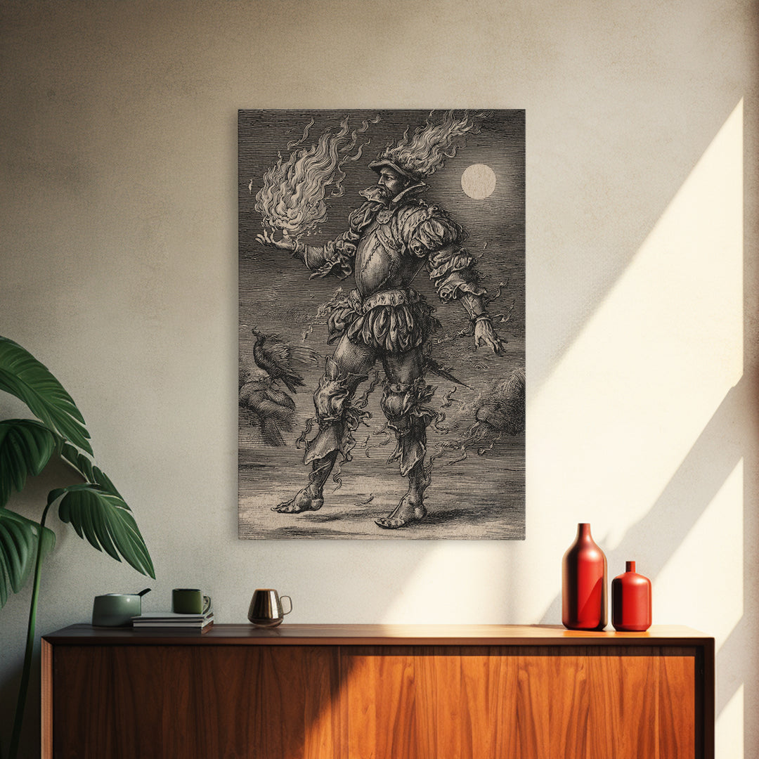 The Candlewax Man, Renaissance Engraving Art, Vertical Wall Art, Gothic Horror Wall Art, Framed Canvas Print, Halloween Wall Art