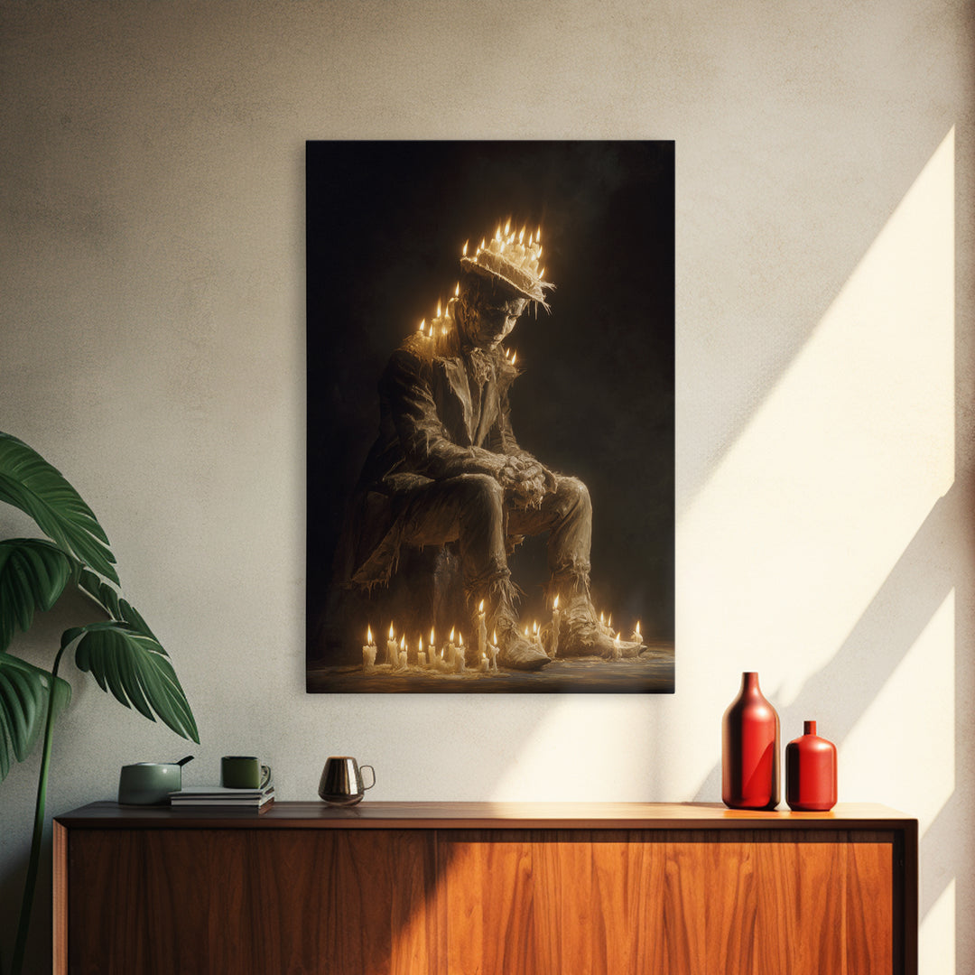 The Candlewax Man, Gothic Nightmare Art, Vertical Wall Art, Dark Halloween Decor, Framed Canvas Print, Halloween Wall Art
