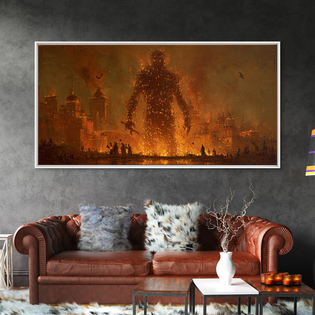 The Candlewax Man, Apocalyptic Romantic Art, Wide Panoramic Art, Dark Fantasy Wall Art, Framed Canvas Print, Halloween Wall Art