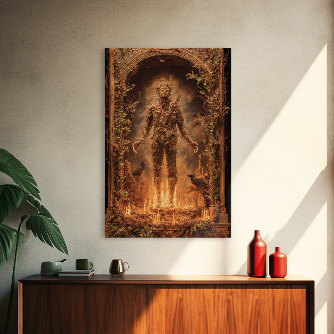 The Candlewax Man, Ornate Symbolist Art, Vertical Wall Art, Dark Halloween Decor, Framed Canvas Print, Halloween Wall Art