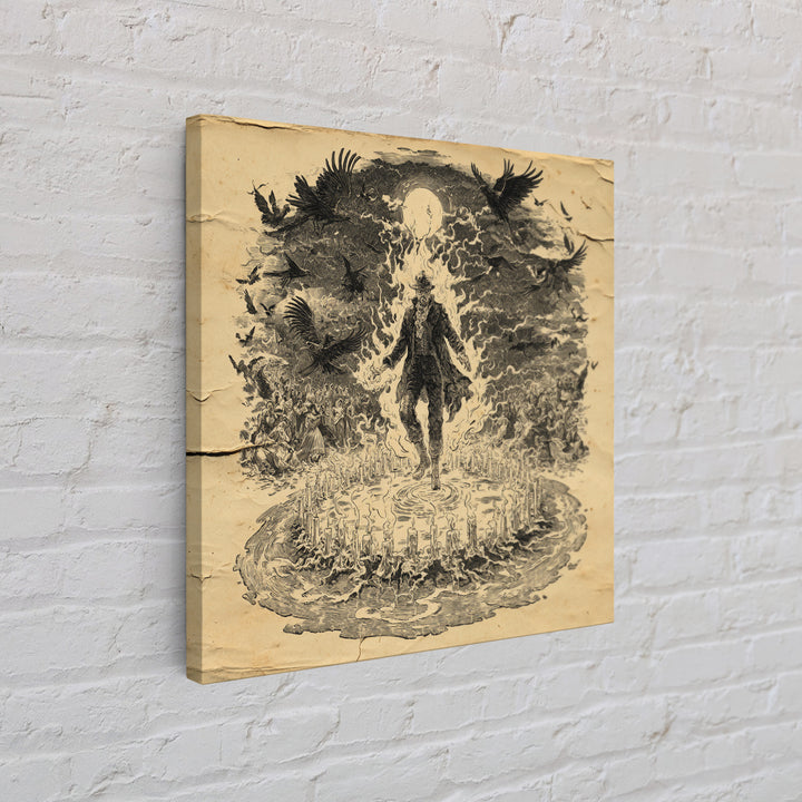 The Candlewax Man, Symbolist Etching Art, Square Wall Art, Dark Fantasy Wall Art, Framed Canvas Print, Halloween Wall Art
