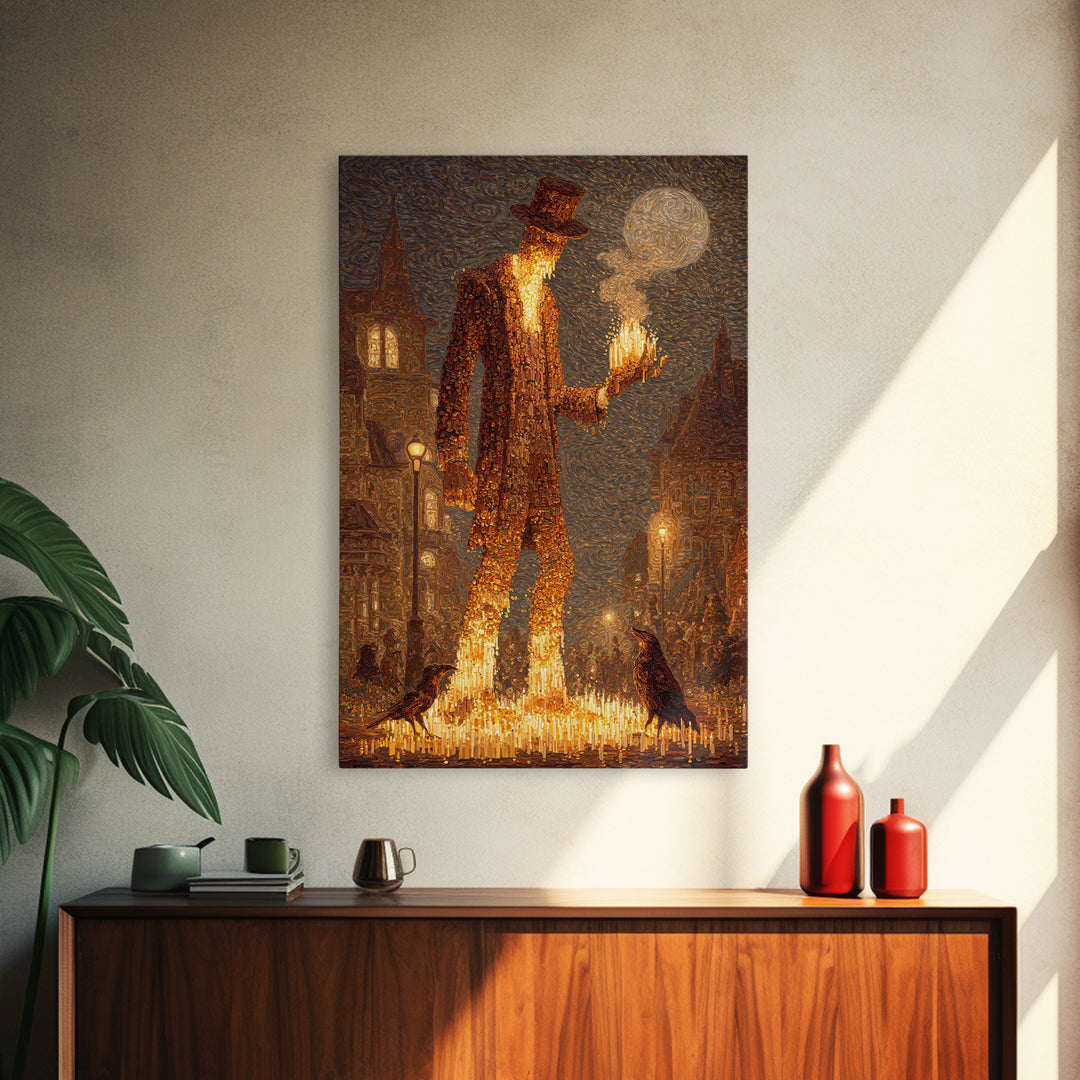 The Candlewax Man, Expressionist Gothic Art, Vertical Wall Art, Dark Halloween Decor, Framed Canvas Print, Halloween Wall Art